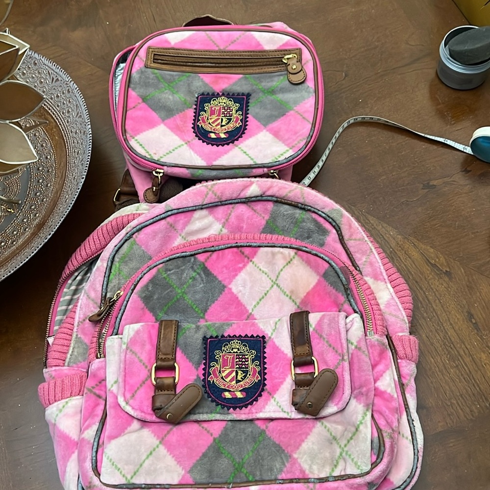 Juicy Couture Vintage Backpack Purse Bag Plaid and lunch pan
Velour Y2K